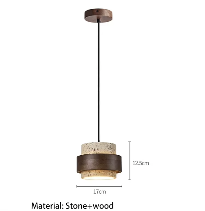 Pendant Light Wood Travertine Cylinder Japandi Design