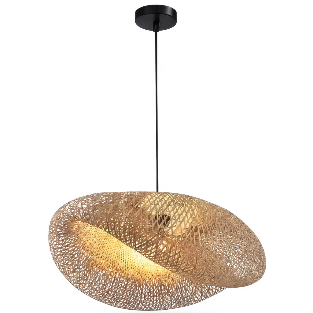 Bamboo Pendant Light Hand-Braided Black Base E27