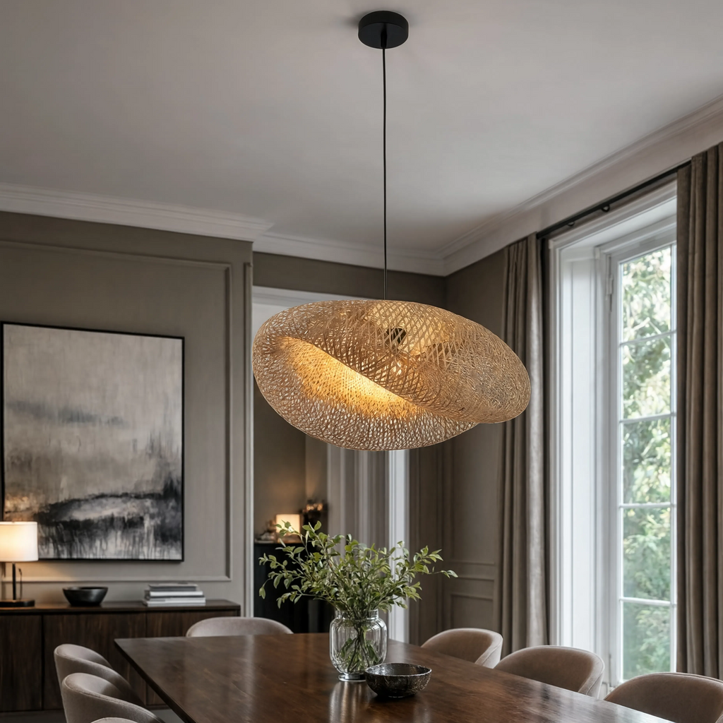 Bamboo Pendant Light Hand-Braided Black Base E27