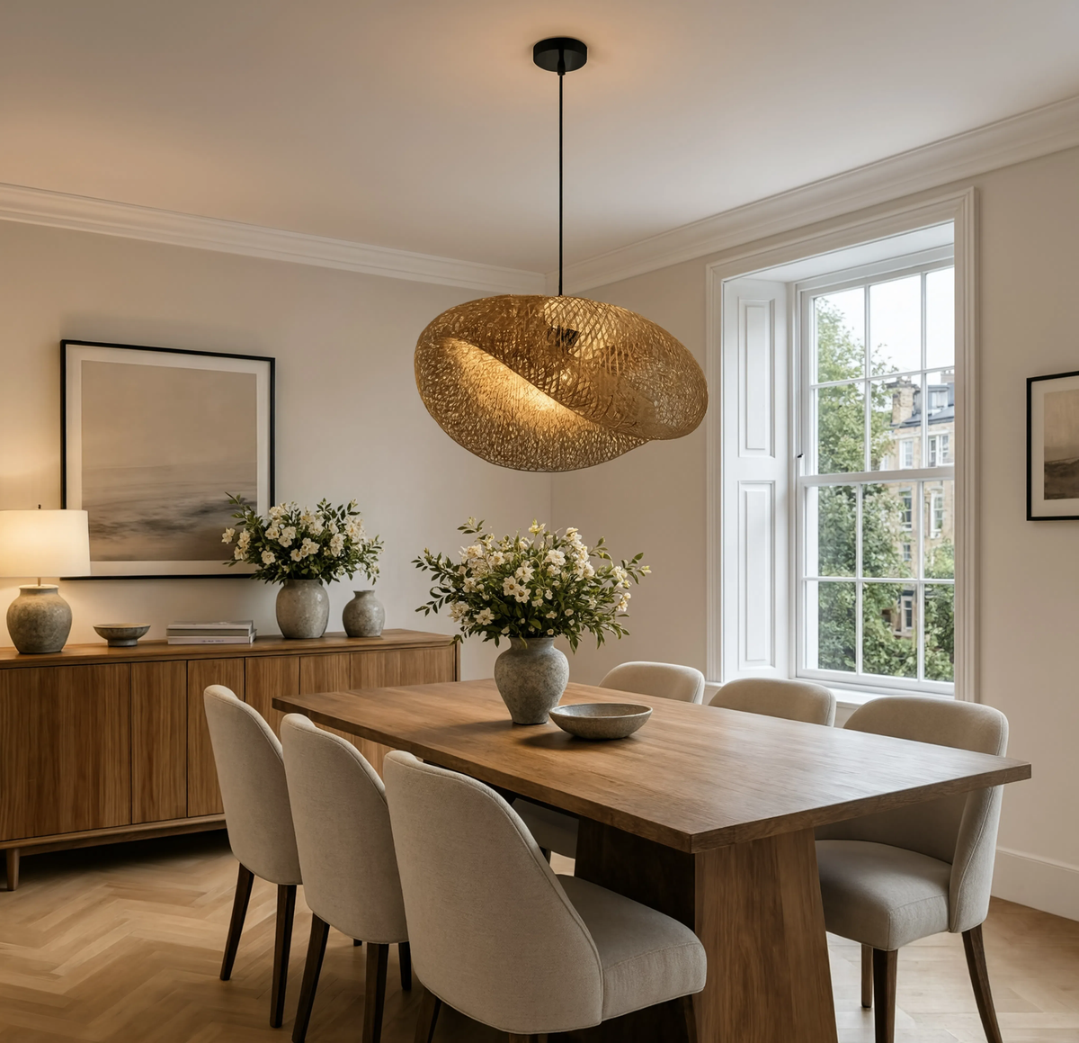 Bamboo Pendant Light Hand-Braided Black Base E27