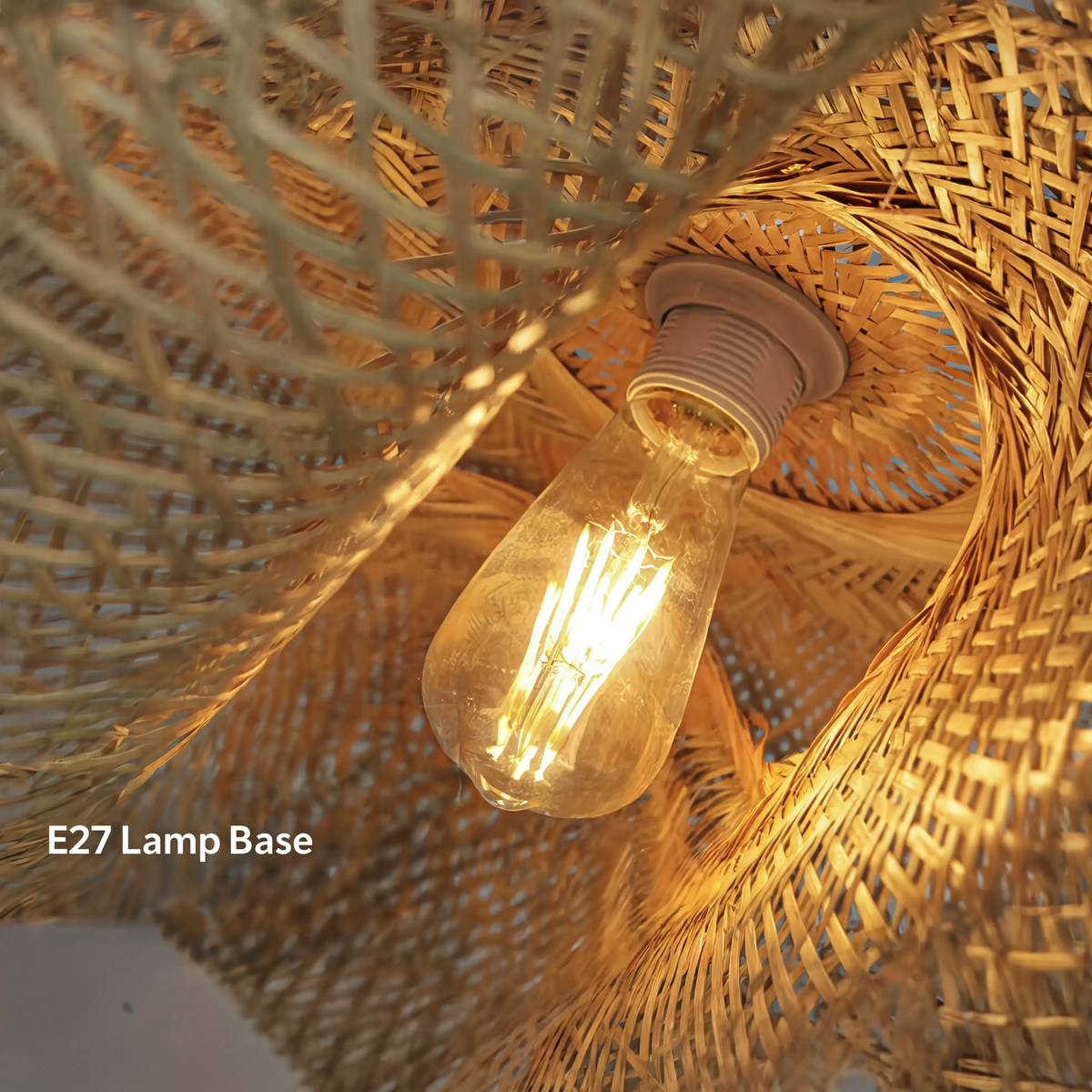 Bamboo Pendant Light Hand-Braided Black Base E27