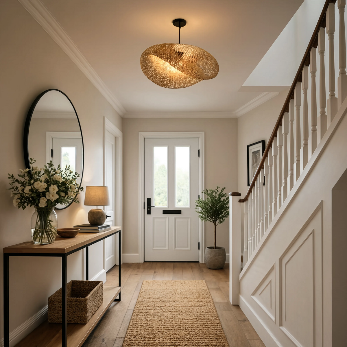 Bamboo Pendant Light Hand-Braided Black Base E27