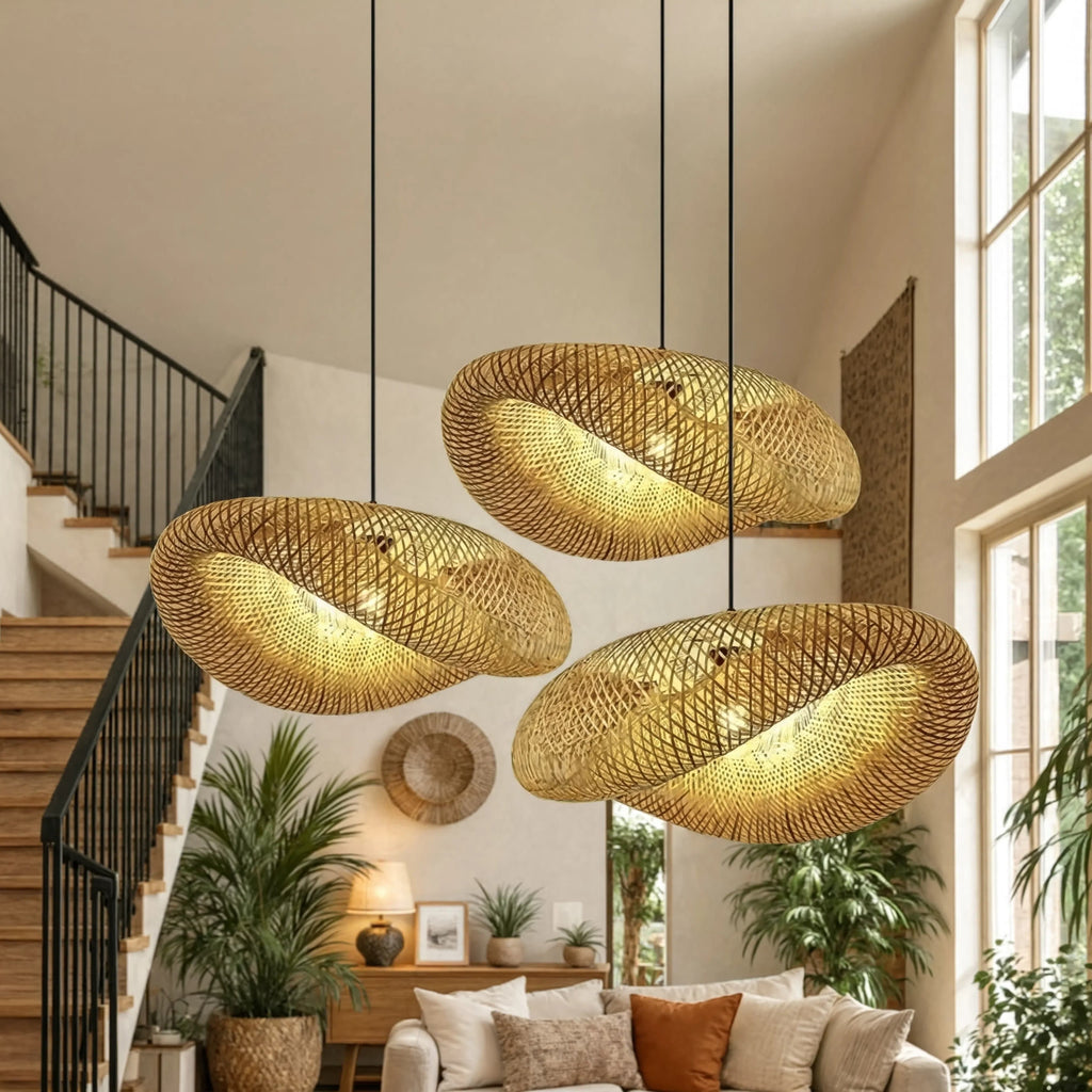 Bamboo Pendant Light Hand-Braided Black Base E27