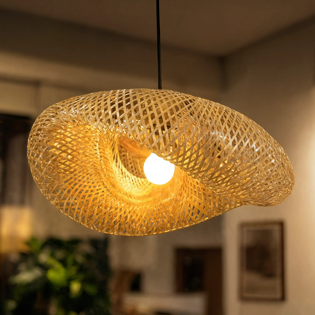 Bamboo Pendant Light Hand-Braided Black Base E27