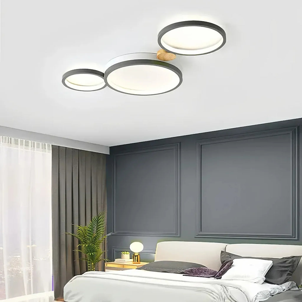 Flush Mount Ceiling Light Nordic Wood Ring Design Dimmable