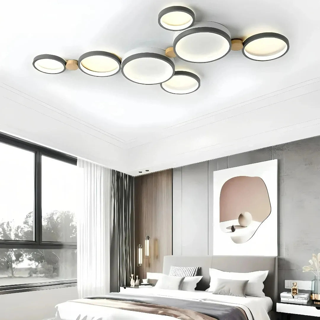 Flush Mount Ceiling Light Nordic Wood Ring Design Dimmable