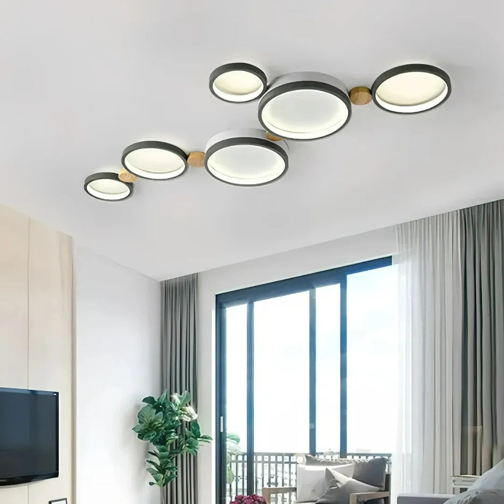 Flush Mount Ceiling Light Nordic Wood Ring Design Dimmable