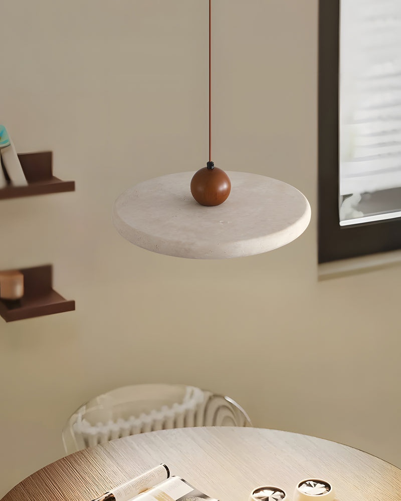 Pendant Light Travertine Stone Wood Sphere Minimalist