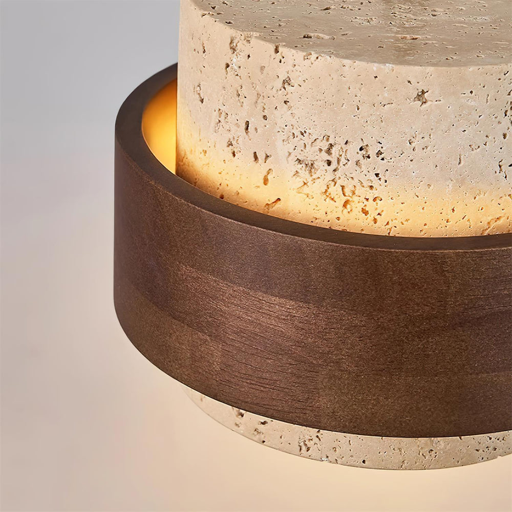 Pendant Light Wood Travertine Cylinder Japandi Design