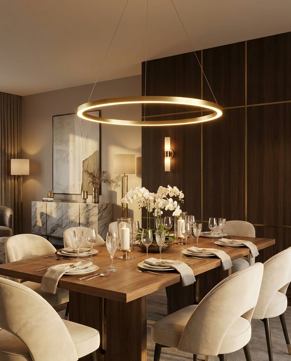 LED Chandelier Modern Ring Light Dimmable Aluminum