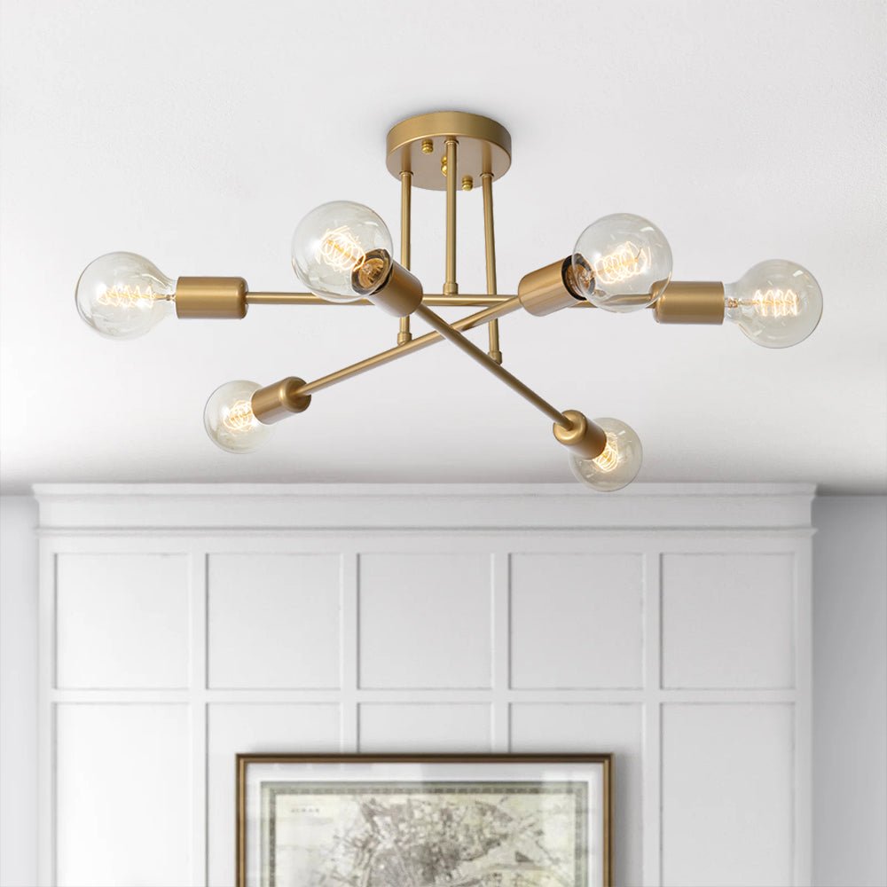 Sputnik Chandelier Modern Brass Semi Flush Mount 6-Light