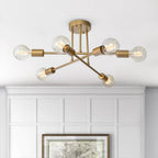 Sputnik Chandelier Modern Brass Semi Flush Mount 6-Light