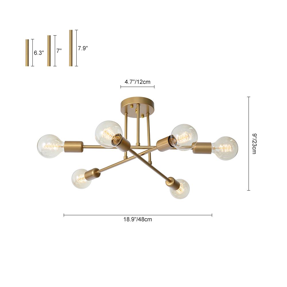 Sputnik Chandelier Modern Brass Semi Flush Mount 6-Light