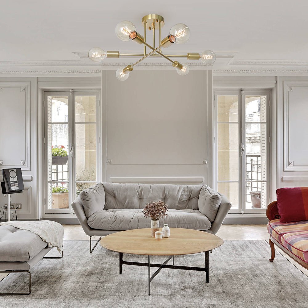 Sputnik Chandelier Modern Brass Semi Flush Mount 6-Light