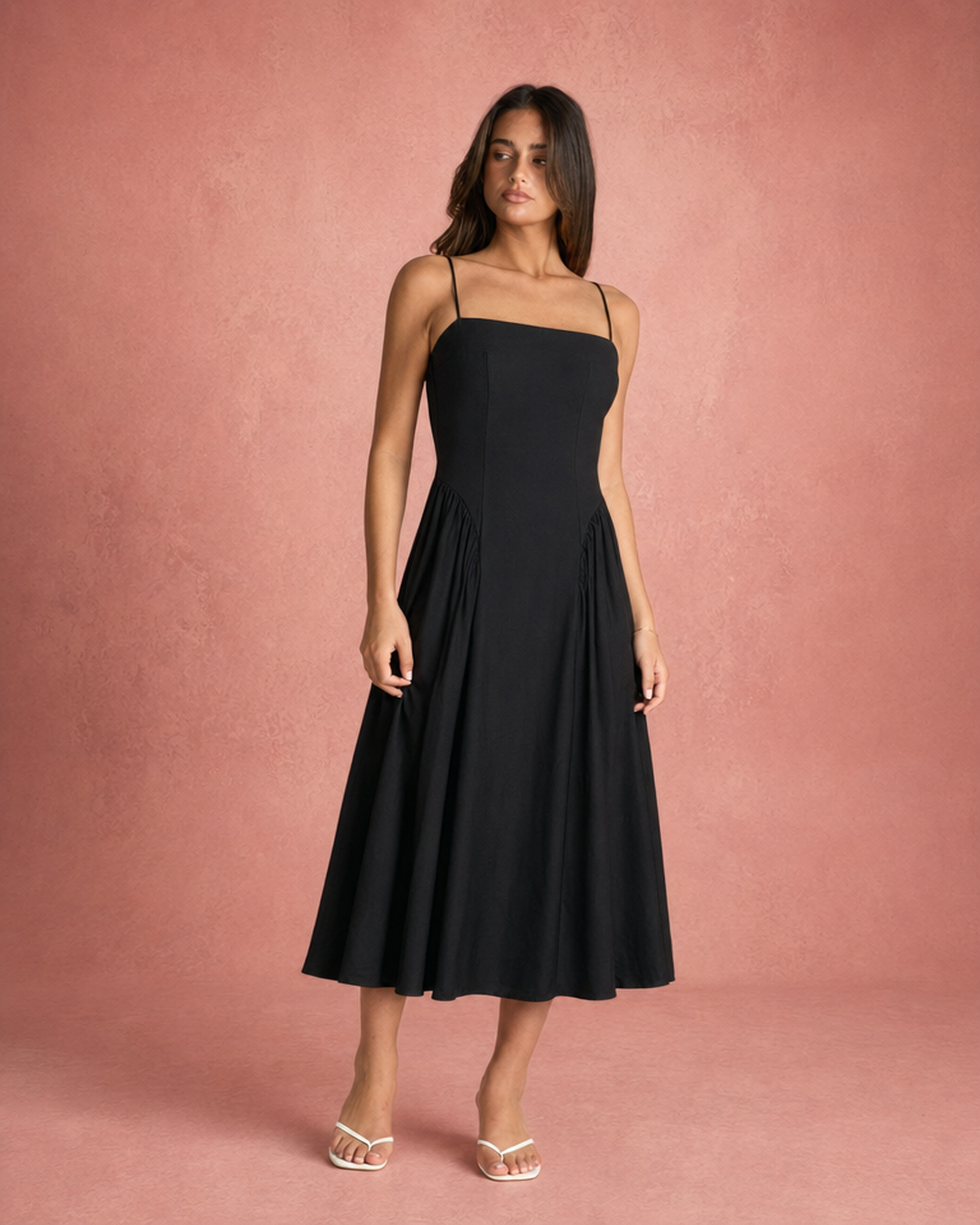 Flowing V-Neck Summer Maxi Dress - Black