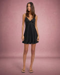 Lace-Trim Spaghetti Strap Satin Mini Slip Dress - Black