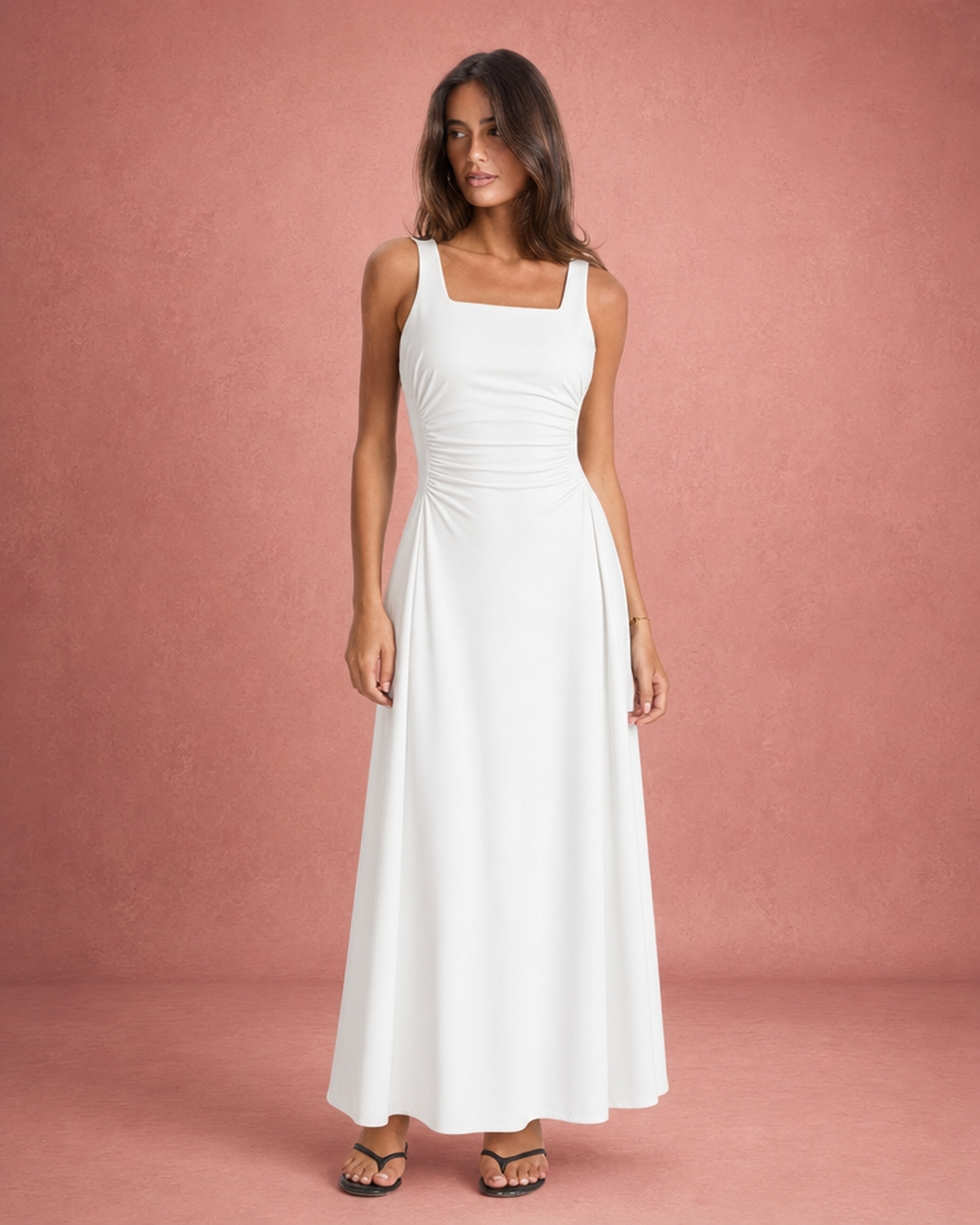 Ruched Slim Fit Low Back Maxi Dress - Yellow