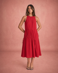 Sleeveless Flowing Satin Midi Dress - Black
