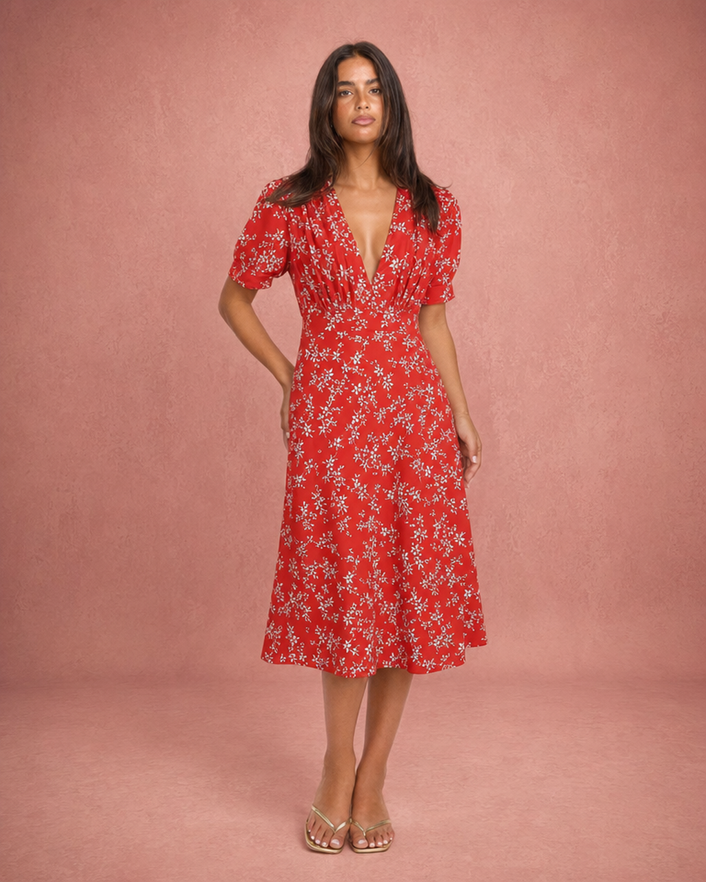 Floral Print Flowing Maxi Dress - Red