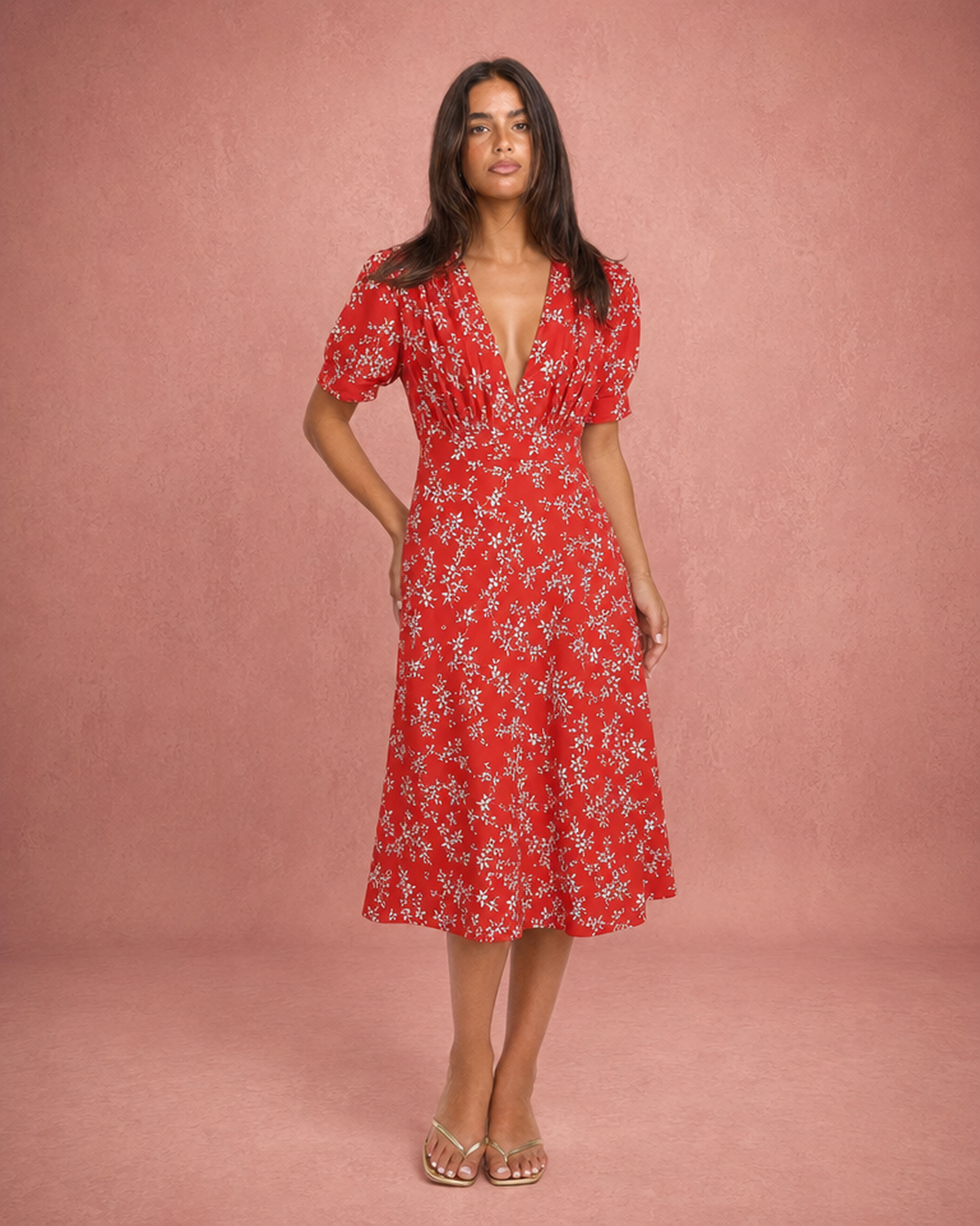 Floral Print Flowing Maxi Dress - Red