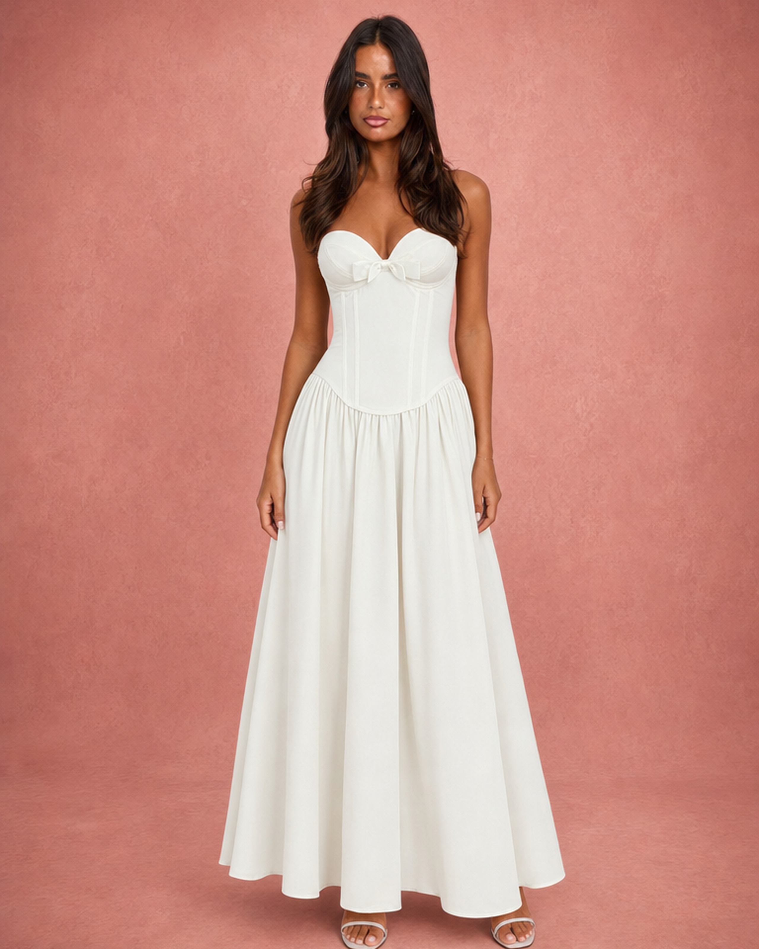 Strapless Corset Bodice Bow Detail Midi Dress