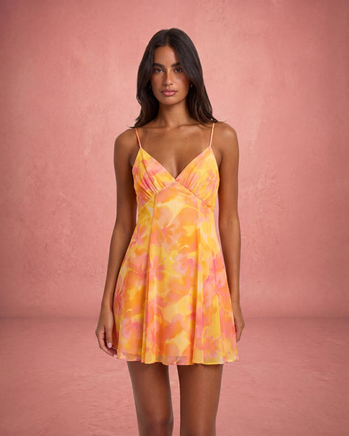 Floral Print Backless A-Line Mini Dress