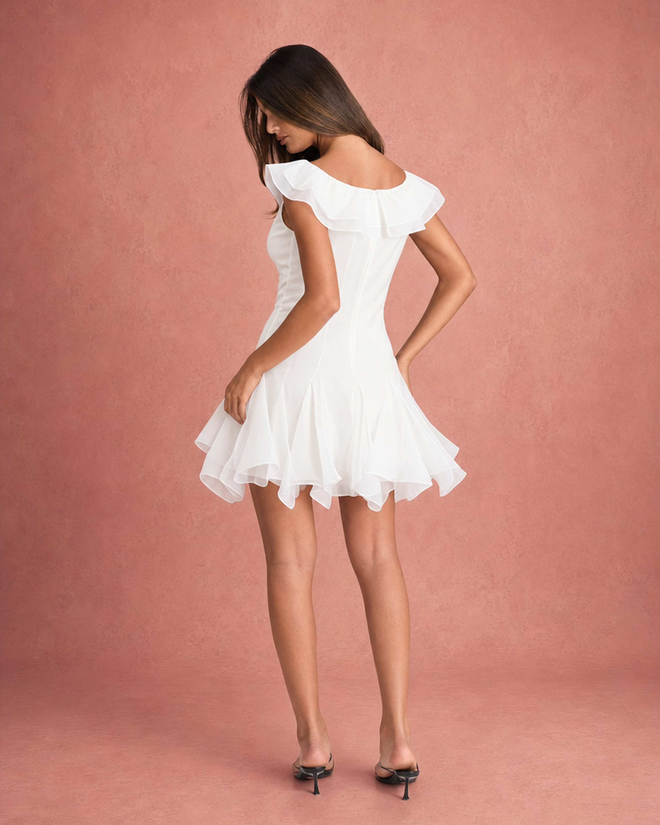 Off-Shoulder Ruffled Neckline Tiered Organza Mini Dress