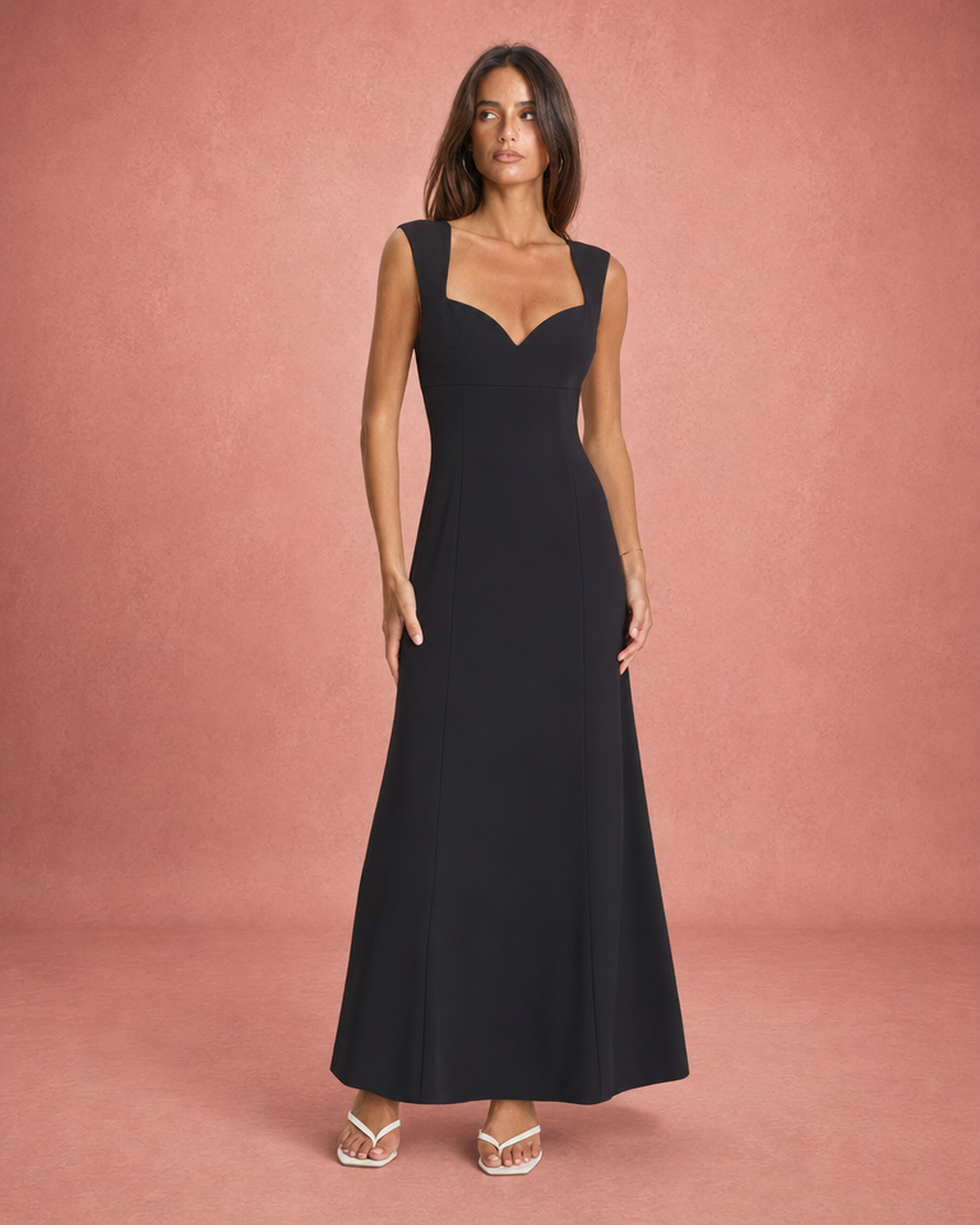Square Neck Sleeveless Maxi Dress - Black