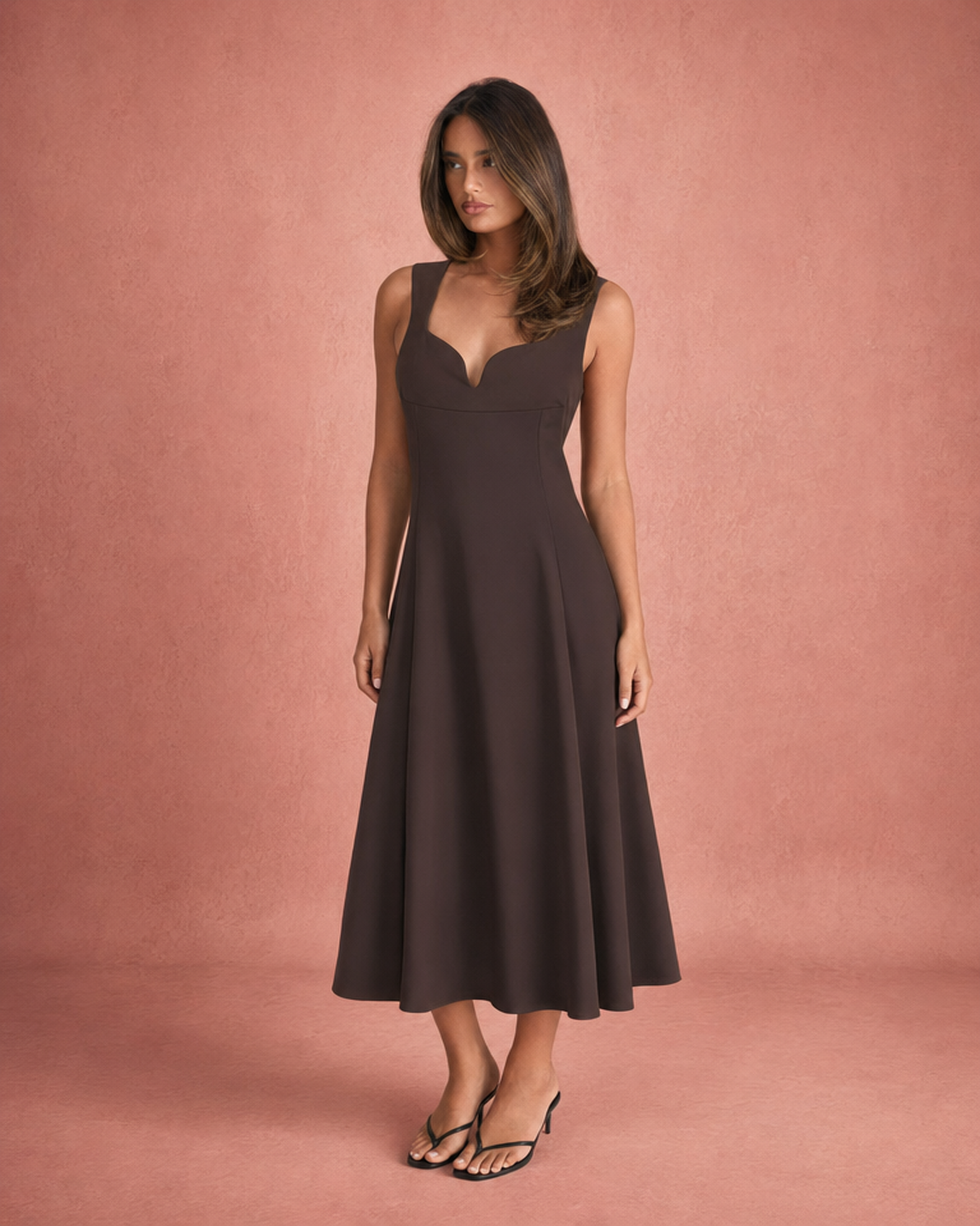 Square Neck Sleeveless Maxi Dress - Brown