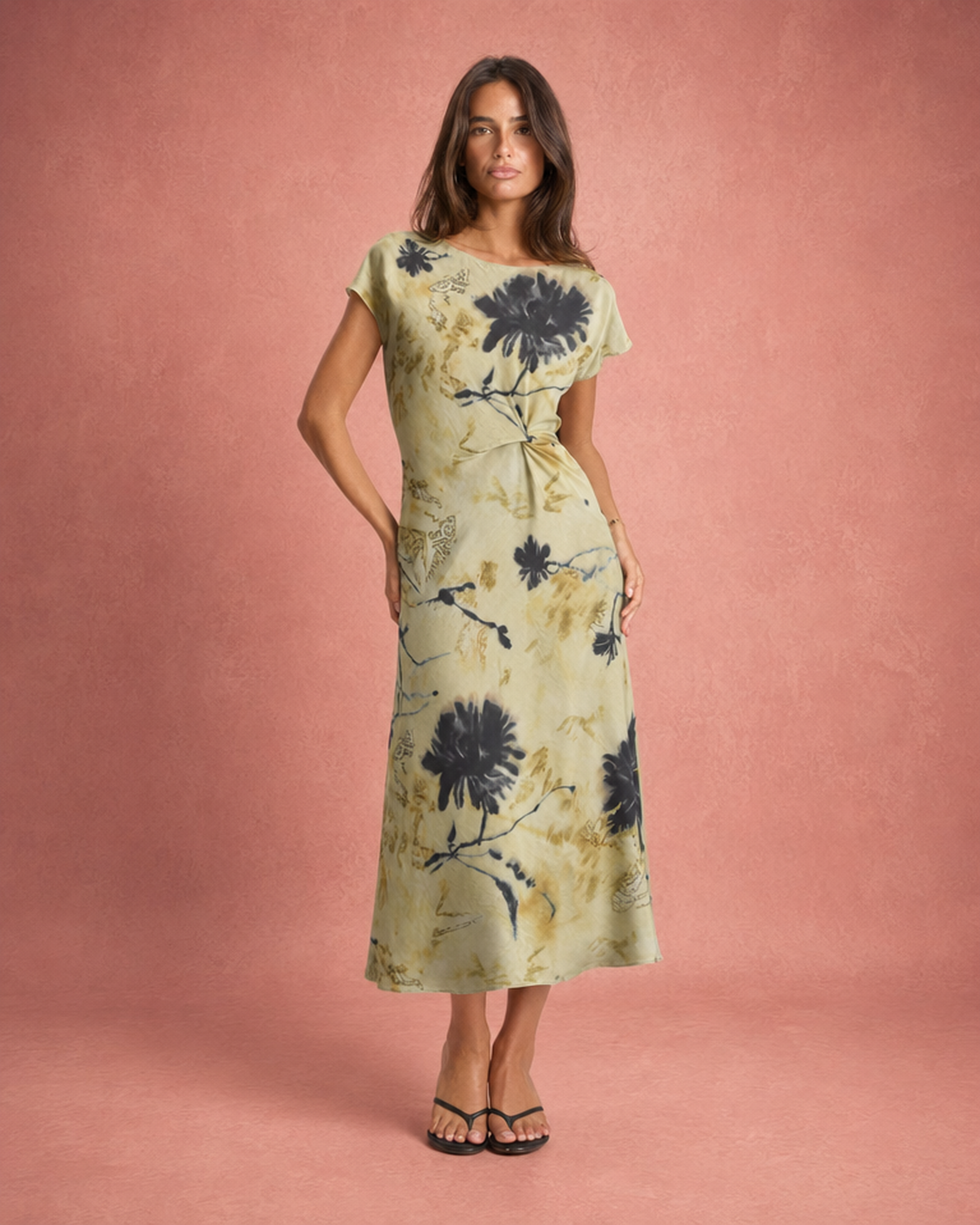 Printed Floral Flowing Maxi Dress - Green Floral