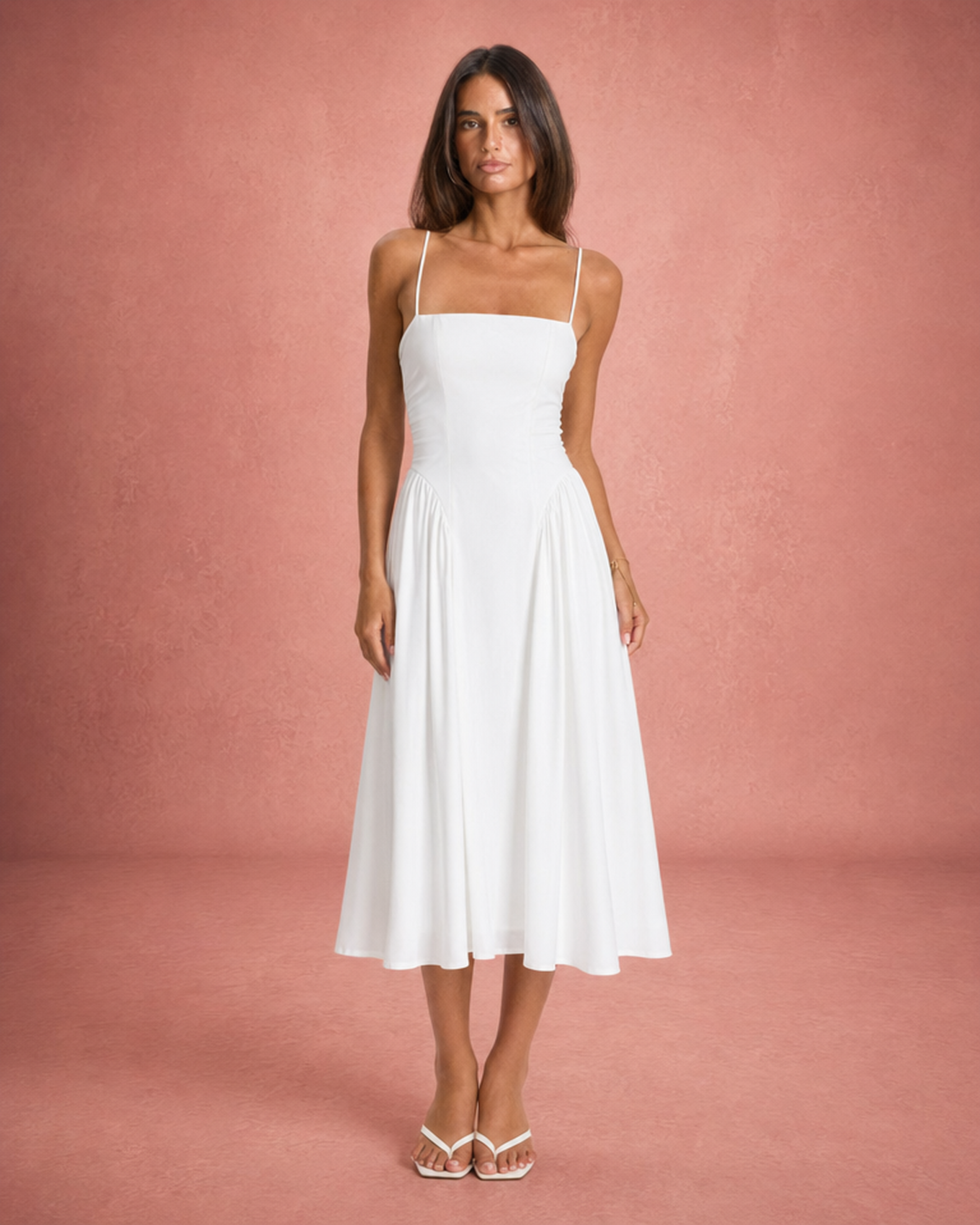 Flowing V-Neck Summer Maxi Dress - White