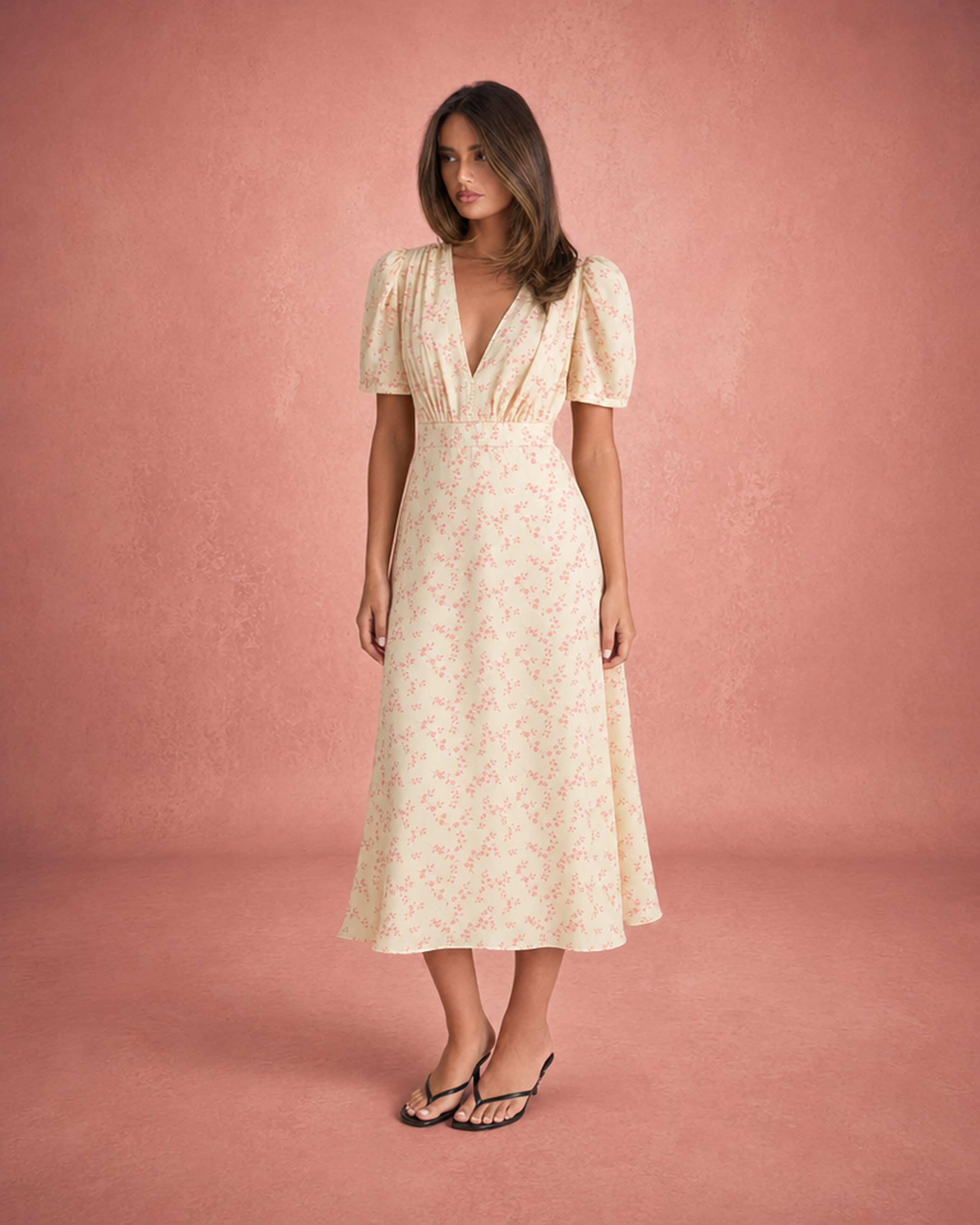 Floral Print Flowing Maxi Dress - Yellow